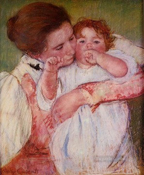 Little Ann Sucking Her Finger Embraced by Her Mother mothers children Mary Cassatt Oil Paintings